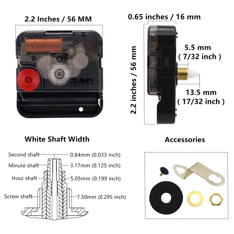 TIKROUND 12888 Youngtown 13.5mm Shaft Clock Movement with 2 Spade Hands to Fit Dials up to 40 cm (15.7 Inches) in Diameter. - Image 2